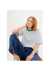 T-Shirt bonprix, Damen, Gr. 40/42 (M), wei&szlig;, tiefblau, grasgr&uuml;n gestreift, Jersey, Obermaterial: 100% Baumwolle, geringelt, gestreift, oversize h&uuml;ftbedeckend, Rundhals, Shirts T-Shirt, Oversize-Passform, Halbarm-Design, mit Streifenmuster