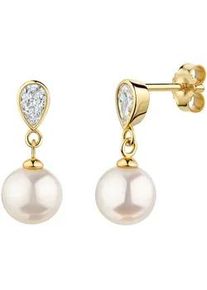 Paar Ohrstecker Firetti "Schmuck Geschenk Gold 333 Ohrschmuck Ohrringe Tropfen", gelbgoldfarben, kristallwei&szlig;, wei&szlig;, kristallwei&szlig;, Ohrringe, Damen, 6,5mm, Gelbgold 333 Perlen, Gelbgold 333, Perlen, mit Zirkonia (synth.) - mit S&uuml;&szlig;wasserzuchtperle