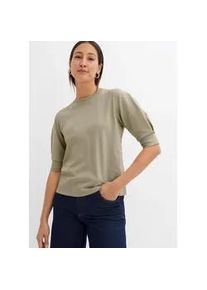 T-Shirt bonprix, Damen, Gr. 40/42 (M), rauchkhaki, Jersey, Obermaterial: 100% Baumwolle, unifarben, oversize h&uuml;ftbedeckend, Rundhals, angesetztes B&uuml;ndchen, Shirts T-Shirt, Oversize-Passform, dezente Puff&auml;rmel, Halbarm, aus reiner Baumwolle