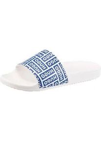 HUGO BOSS Badepantolette HUGO BLUE "Timein_slid", Herren, Gr. 42, wei&szlig;, blau, Synthetik, Schuhe, Strandschuh, Schlappen, Sommerschuh, Flat mit Logoschriftz&uuml;gen