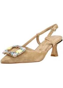 Slingpumps Alma en Pena "Alma en Pena Pumps Veloursleder", Damen, Gr. 37, sand, Veloursleder, Schuhe Slingpumps