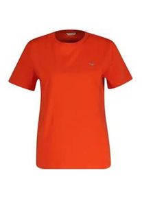 T-Shirt Gant "REG SHIELD KA T-SHIRT", Damen, Gr. L, perfect rot, Jersey, Obermaterial: 100% Baumwolle, normal h&uuml;ftlang, Rundhals, abgesteppt, Shirts T-Shirt, mit einer kleinen aufgestickten Wappen-Grafik auf der Brust