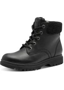 Winterboots Tamaris, Damen, Gr. 40, schwarz, Leder, Textil, unifarben, Schuhe Winterboots, Blockabsatz, Schn&uuml;rboots, Schn&uuml;rstiefelette mit gepr&auml;gtem Logo