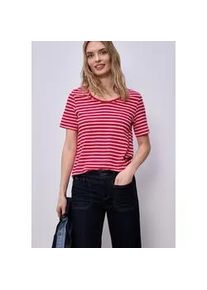 Kurzarmshirt Street One "Style Gerda", Damen, Gr. 42, salsa rot, Jersey, Obermaterial: 50% Baumwolle, 50% Modal, geringelt, gestreift, normal h&uuml;ftbedeckend, Rundhals, Shirts, im Streifen-Look und mit Rundhals