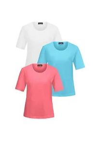 Kurzarmshirt GOLDNER "T-Shirt im 3er-Pack", Damen, Gr. 40, wei&szlig; (wei&szlig;, eisblau, dahlie), Obermaterial: 95% Baumwolle CO. 5% Elasthan EL., gerade, elastischer Saum, Shirts, keine/nicht relevant