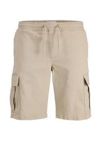 Jack & Jones Cargohose JACK & JONES "JPSTCOLE DYLAN CARGO SHORTS MID", Herren, Gr. XXL, N-Gr, crockery, Web, Obermaterial: 98% Baumwolle, 2% Elasthan, unifarben, relaxed fit kn&ouml;chellang, Hosen Cargohose