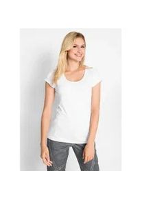 T-Shirt bonprix, Damen, Gr. 44/46 (L), wei&szlig;, Jersey, Obermaterial: 95% Baumwolle, 5% Elasthan, slim fit normal, Rundhals, Shirts T-Shirt, figurbetonte slim fit Passform, Kurzarm, aus Baumwolle und Elasthan