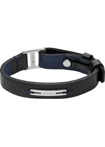 Lederarmband Fossil "Schmuck Geschenk Edelstahl, Leder MACHINE", edelstahlfarben, schwarz, blau, Armb&auml;nder, Herren, 31,4cm, Edelstahl Leder, Edelstahl, Leder, Lederarmband