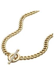 Kette ohne Anh&auml;nger Fossil "Schmuck Geschenk Edelstahl CARLIE T-BAR", gelbgoldfarben, kristallwei&szlig;, Halsketten, Damen, Edelstahl, L: 45,5 B: 4mm, mit Glasstein, B:4mm