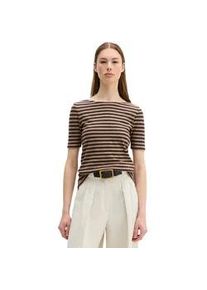 Marc O'Polo T-Shirt MARC O'POLO "aus Organic Cotton-Jersey", Damen, Gr. M, schwarz braun, Obermaterial: 100% Baumwolle, gestreift, Basic, regular fit, U-Boot-Ausschnitt, normaler Saum, Shirts T-Shirt