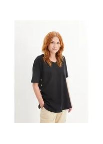 T-Shirt bonprix, Damen, Gr. 56/58 (XXXL), schwarz, Jersey, Obermaterial: 100% Baumwolle, kontrastfarbene Details, unifarben, oversize Po-bedeckend, V-Ausschnitt, Shirts T-Shirt, Oversize-Passform, Halbarm, mit tollem Knopfdetail