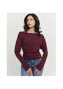 Langarmshirt Tally Weijl "STSCOWASTA", Damen, Gr. XS, midnight burgundy, Jersey, Obermaterial: 50% Baumwolle, 45% Modal, 5% Elasthan, unifarben, bequem normal, U-Boot-Ausschnitt, Shirts Langarmshirt, U-Boot-Ausschnitt, Fledermaus&auml;rmel und breitem, eng anliegendem Bund