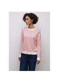 Rundhalspullover Street One, Damen, Gr. 46, sanftes wei&szlig;, Stoff, 86% Viskose, 14% Polyester, gestreift, normal normal, Rundhals, Rippb&uuml;ndchen, Pullover Rundhalspullover, im Streifendesign