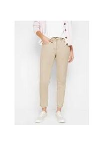 Webhose bonprix "Verk&uuml;rzte Twill-Hose im Used-Look", Damen, Gr. 38, N-Gr, beige (hellsand), Twill, Obermaterial: 97% Baumwolle, 3% Elasthan, unifarben, slim fit kn&ouml;chelfrei, Hosen, aus Baumwolle und Elasthan, schmale Silhouette, slim fit, Used-Look