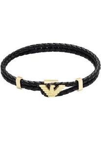 Lederarmband Emporio Armani "Schmuck Geschenk Edelstahl, Leder", gelbgoldfarben, schwarz, Armb&auml;nder, Damen, 21cm, Edelstahl Leder, Edelstahl, Leder, Lederarmband