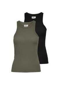 Tanktop Only "ONLLINDSAY TANK TOP 2 PACK", Damen, Gr. S, schwarz, khak, Jersey, Obermaterial: 95% Baumwolle, 5% Elasthan, unifarben, sehr figurbetont normal, Rundhals, Tops Tanktop, Baumwollmischung