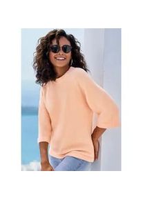 Kurzarmpullover Vivance, Damen, Gr. 44/46, apricot, Strick, Obermaterial: 74% Polyacryl, 24% Polyamid, 2% Elasthan, unifarben, figurumspielend h&uuml;ftlang, Rundhals, Raglan&auml;rmel, Pullover