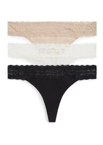 Tanga, Damen, Gr. S (36), 3 Stk., ivory, misty blush, schwarz, Webqualit&auml;t, Obermaterial: 95% Baumwolle, 5% Elasthan, Tommy Hilfiger UNDERWEAR, unifarben, k&ouml;rpernah, Unterhosen Tanga, K&ouml;rpernahe Passform mit elastischem Spitzenbund