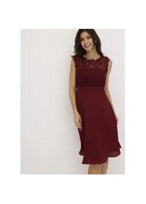 Minikleid bonprix "Minikleid mit Spitze", Damen, Gr. 44, N-Gr, rubinrot, Obermaterial: 100% Polyester. Futter: 100% Polyester. Spitze: 100% Polyester, tailliert, Kleider Minikleid, f&uuml;r besondere Anl&auml;sse, aus Polyester, taillierte Passform