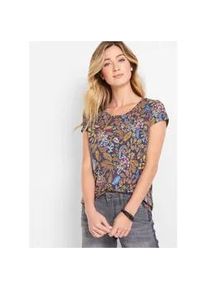 T-Shirt bonprix, Damen, Gr. 48/50 (XL), dunkelblau bedruckt, Obermaterial: 100% Baumwolle, tailliert, Shirts T-Shirt, taillierte Passform, mit Fl&uuml;gel&auml;rmeln, Kurzarm, aus Baumwolle