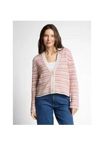 Cardigan Tom Tailor, Damen, Gr. M, pink beige stripe, Strick, Obermaterial: 100% Baumwolle, gestreift, regular fit normal, V-Ausschnitt, Rollkante, Strickjacken, mit Streifen Muster