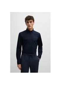 Businesshemd BOSS "JOE", Herren, Gr. 45, N-Gr, navy410, Web, Obermaterial: 55% Baumwolle, 45% Polyester, unifarben, regular fit normal, 2-Knopf-Manschette verstellbar, Hemden, mit Button-Down-Kragen, regular fit