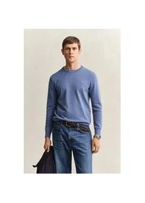 Rundhalspullover Gant "CLASSIC COTTON C-NECK", Damen, Gr. XXL, denim blau melange, Strick, Obermaterial: 100% Baumwolle, regular fit h&uuml;ftlang, Rundhals, elastischer Bund, Pullover Rundhalspullover, Premium Strickpullver aus weicher 100% Baumwolle, &Uuml;bergangspullover