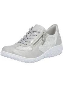 Sneaker Rieker, Damen, Gr. 42, silberfarben, wei&szlig;, Lederimitat, metallic, Schuhe Sneaker, Halbschuh, Schn&uuml;rschuh, Freizeitsneaker mit floralem Muster