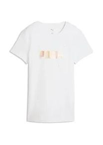 T-Shirt Puma "ESS LOGO LAB METALLIC TEE", Damen, Gr. L, Puma wei&szlig;, Jersey, Obermaterial: 100% Baumwolle, bedruckt, regular fit normal, Rundhals, Shirts T-Shirt, Regular Fit, mit Rundhalsausschnitt, aus Baumwolle