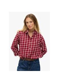 Karobluse Superdry "CHECK FLANNEL BOYFRIEND SHIRT", Damen, Gr. XL, burgundy check, Flanell, Obermaterial: 100% Baumwolle, kariert, casual, oversize, Langarm, Blusen Karobluse