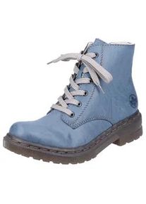 Schn&uuml;rboots Rieker, Damen, Gr. 39, blau (royalblau), Lederimitat, unifarben, Schuhe Workerboots Schn&uuml;rboots, Schn&uuml;rstiefelette, Blockabsatz, mit Logopr&auml;gung