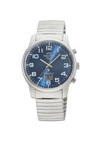 Funkuhr MASTER TIME "Super Power", silber (silberfarben, blau), Armbanduhren, Herren, Funkuhr, Armbanduhr, Quarzuhr, Herren, Datum, Leuchtzeiger, Flexband, Zugband