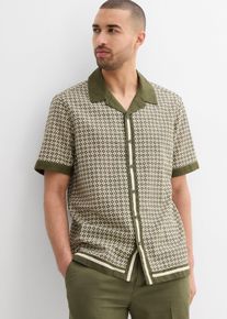 bonprix Kurzarmhemd aus Leinen-Mix in Regular Fit, beige, Gr.49/50 (4XL), Modisches bedrucktes Kurzarmhemd mit Leinen Anteil im Regular Fit, aus Leinen