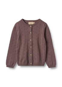 Strickjacke Wheat "Knit Cardigan Maia", M&auml;dchen, Gr. 104, lila (plum), Strick, Obermaterial: 100% Baumwolle, unifarben, A-Linie normal, Rundhals, Strickjacken Strickjacke, Baumwolle