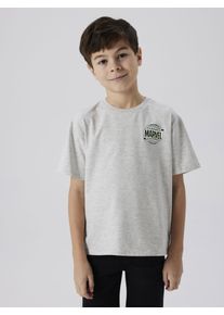 Kurzarmshirt name it "NKMMAJOR MARVEL NREG SS TOP MAR", Jungen, Gr. 134 (140), grau (light grau melange), Jersey, Obermaterial: 93% Baumwolle, 5% Elasthan, 2% Viskose, bedruckt, Rundhals, Shirts Kurzarmshirt