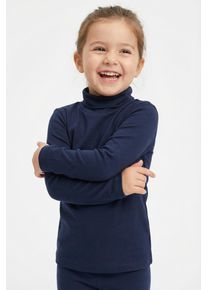 Rollkragenshirt happy girls, M&auml;dchen, Gr. 134, blau (navy), Jersey, Obermaterial: 95% Baumwolle, 5% Elasthan, unifarben, figurbetont h&uuml;ftbedeckend, Rundhals, abgesteppte Kante, Shirts Rollkragenshirt, in Basic-Form - perfekt als Unterziehshirt