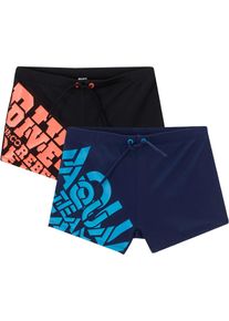 Badehose bonprix, Jungen, Gr. 152/158, N-Gr, dunkelblau, schwarz, Obermaterial: 80% Polyamid, 20% Elasthan. Futter: 100% Polyester, bedruckt, Badehosen Badehose, mit tollen Wording-Drucken