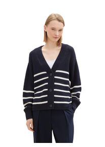 Cardigan Tom Tailor Denim, Damen, Gr. XS (34), blau (placed navy wei&szlig; stripe), Strick, Obermaterial: 50% Baumwolle, 50% Polyacryl, gestreift, unifarben, regular fit taillenbedeckt, V-Ausschnitt, B&uuml;ndchen, Strickjacken Cardigan, mit Strickstruktur und Knopfleiste