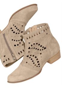 Stiefelette Heine, Damen, Gr. 35, taupe, Leder, Rindsleder, Veloursleder, Schuhe Stiefelette