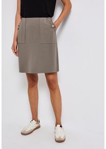 Minirock Street One, Damen, Gr. 46, beige (schwarz tumbled beige), Obermaterial: 73% Viskose, 24% Polyester, 3% Elasthan, unifarben, regular fit kniefrei, R&ouml;cke Minirock, mit Knopfdetails