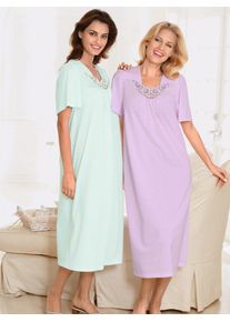 Nachthemd Ascafa "Kurzarm-Nachthemden", Damen, Gr. 36/38, Kurz, bunt (flieder, mint), 100% Baumwolle, unifarben, Kleider Nachthemd