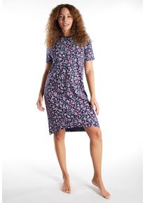 G&ouml;tzburg Pyjama G&Ouml;TZBURG, Damen, Gr. 42, blau, mittel, allover, Single Jersey, Obermaterial: 100% Baumwolle, bequem knielang, Rundhals, gerader Abschluss, Homewear-Sets Pyjama, knielang, Kurzarm, Rundhalsausschnitt, mit Motiv, Baumwolle