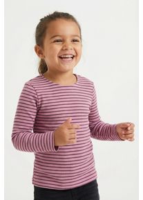 Langarmshirt KIDS Only "KMGMAUDE LIFE STRIPE LS TOP JRS NOOS", M&auml;dchen, Gr. 92, sea pink stripes:mauve wine, Jersey, Obermaterial: 66% Polyester, 30% Viskose, 4% Elasthan, geringelt, gestreift, figurbetont, Rundhals, Shirts Langarmshirt