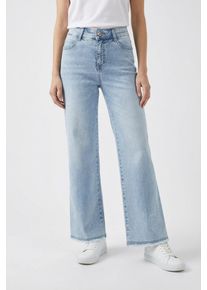 Weite Jeans MAC "DREAM WIDE", Damen, Gr. 46, N-Gr, light azure blau, Web, Obermaterial: 75% Baumwolle, 12% Modal, 9% Polyester, 4% Elasthan, Jeans Weite Jeans, mit Fransen am Saum