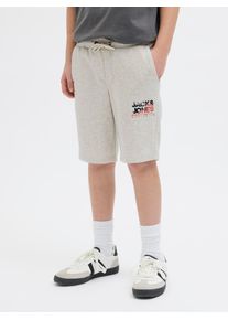 Jack & Jones Shorts JACK & JONES JUNIOR "JPSTLUKE SWEAT SHORTS GMS JNR", Jungen, Gr. 152, N-Gr, wei&szlig; (wei&szlig; melange detail:ss25), Web, Obermaterial: 70% Baumwolle, 30% Polyester, unifarben, slim fit kniefrei, Hosen Shorts