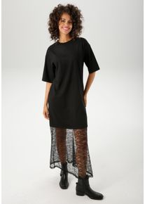 Maxikleid Aniston CASUAL, Damen, Gr. 40, N-Gr, schwarz, Single Jersey, Obermaterial: 100% Baumwolle. Spitze: 100% Polyamid, unifarben, oversize kn&ouml;chelfrei, Rundhals, Kleider Maxikleid, mit raffinierter Spitze am Saum