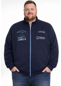 Sweatjacke MAN'S WORLD PLUS, Herren, Gr. 3XL (64/66), marine, angeraute Sweatware, Obermaterial: 60% Baumwolle, 40% Polyester, bedruckt, regular fit, hoch geschlossener Ausschnitt, angesetztes B&uuml;ndchen, Sweatjacken Sweatjacke, aus angerauter Sweatware, Regular Fit, Langarm-Design