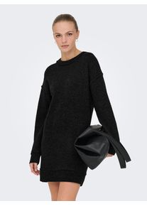 Midikleid Only "ONLHAZEL LS O-NECK DRESS BF KNT", Damen, Gr. S, N-Gr, schwarz, Strick, Obermaterial: 93% Polyester, 4% Wolle, 3% Elasthan, unifarben, regular fit kurz, Rundhals, Rippb&uuml;ndchen, Kleider Midikleid, Sommerkleid