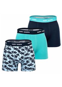 Boxershorts Happy Shorts "Boxershort 3er Pack", Herren, Gr. L, bunt (palms), Obermaterial: 95% Baumwolle CO. 5% Elasthan EL., Unterhosen Boxershorts