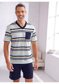 Shorty, Herren, Gr. 44/46, marine, eisblau, geringelt, 100% Baumwolle, Homewear-Sets Shorty